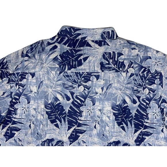 NEW Cubavera Mens Size XXL Linen Blend Blue Palm Leaf Tropical Button Up Shirt - Picture 4 of 6